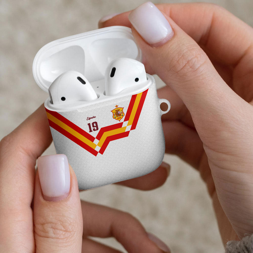 Custom Spain National Football AirPods Case Geometric Flag Stripe Pattern Retro Graphic Concept