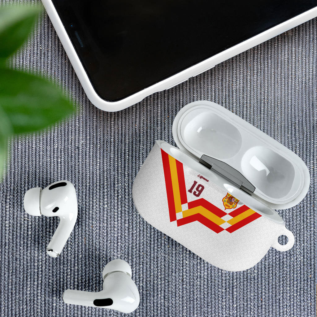 Custom Spain National Football AirPods Case Geometric Flag Stripe Pattern Retro Graphic Concept