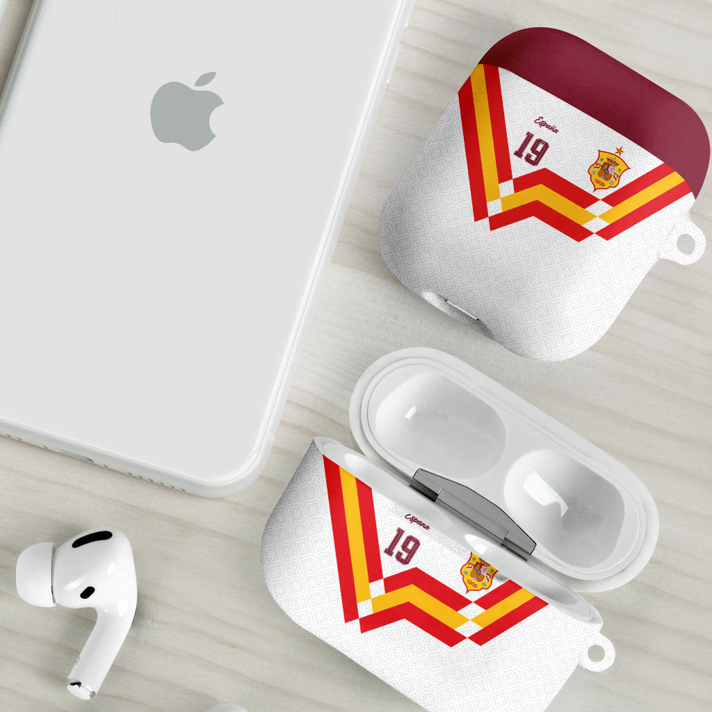 Custom Spain National Football AirPods Case Geometric Flag Stripe Pattern Retro Graphic Concept