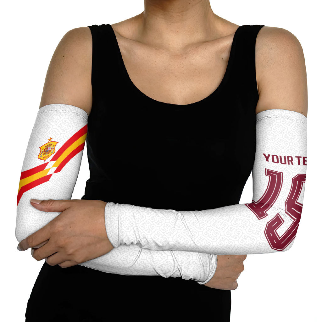 Custom Spain National Football Arm Sleeves Geometric Flag Stripe Pattern Retro Graphic Concept