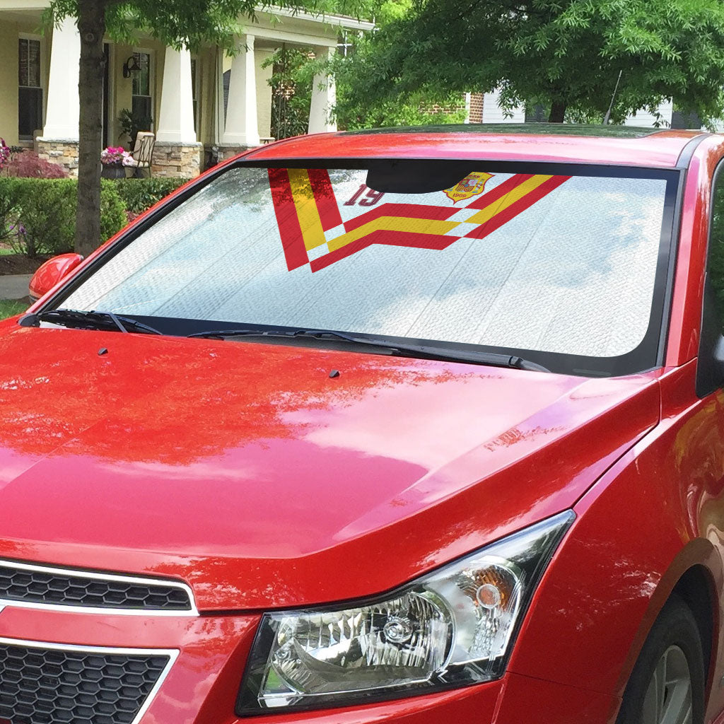 Custom Spain National Football Auto Sun Shade Geometric Flag Stripe Pattern Retro Graphic Concept