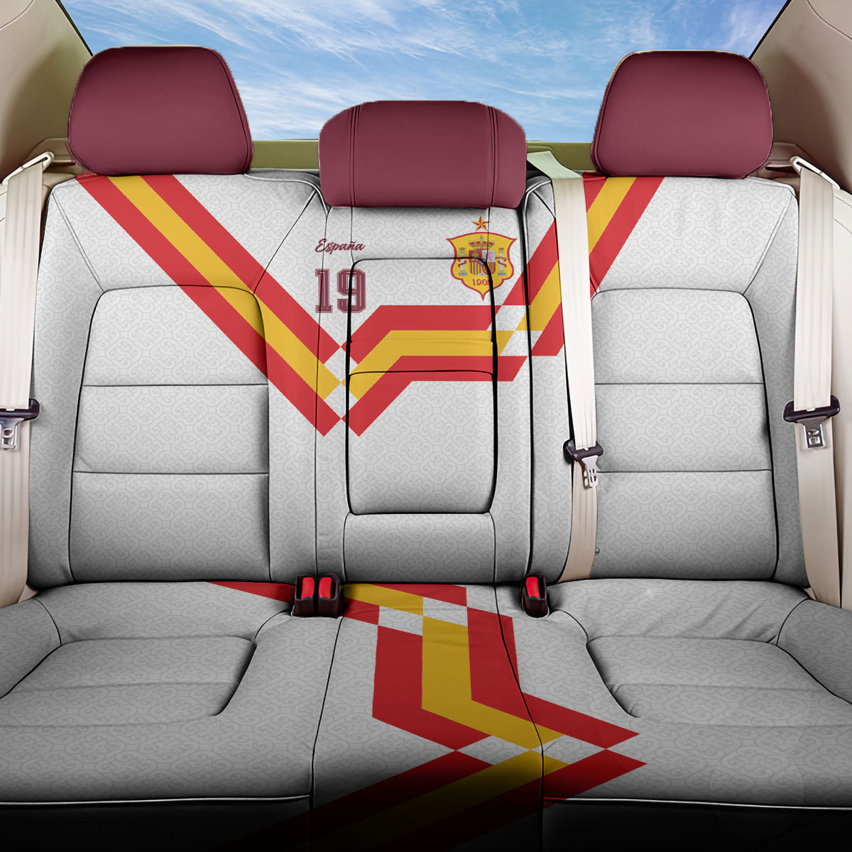 Custom Spain National Football Back Car Seat Cover Geometric Flag Stripe Pattern Retro Graphic Concept