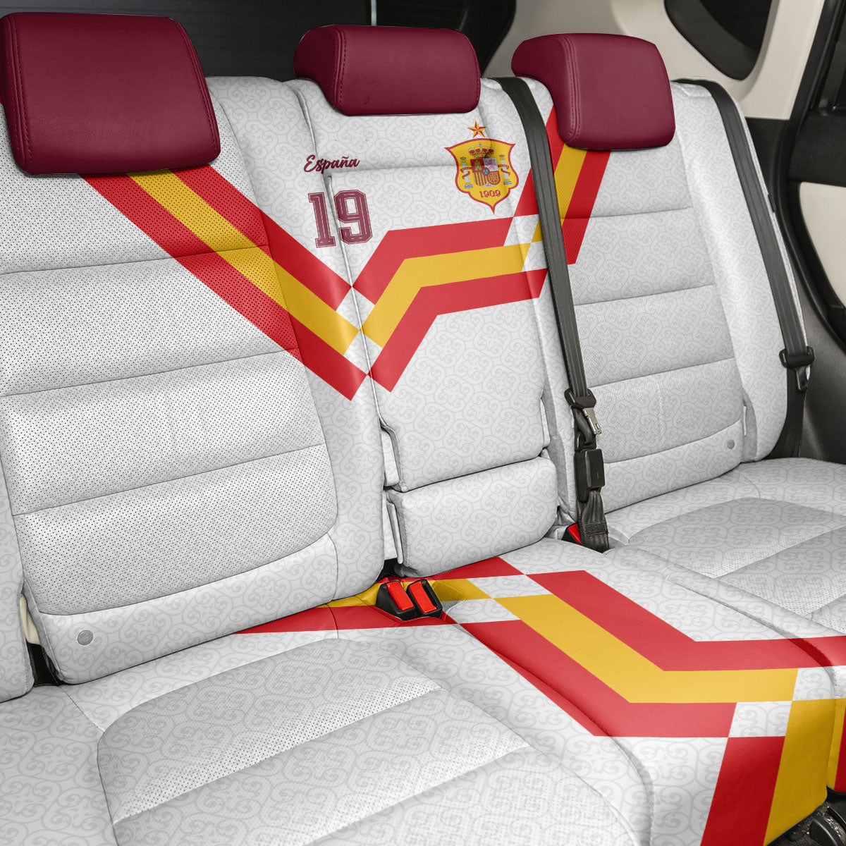Custom Spain National Football Back Car Seat Cover Geometric Flag Stripe Pattern Retro Graphic Concept