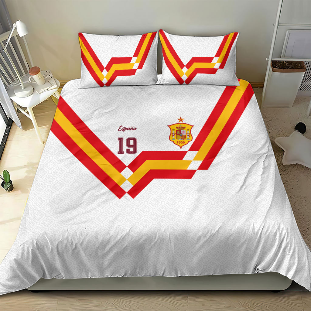 Custom Spain National Football Bedding Set Geometric Flag Stripe Pattern Retro Graphic Concept