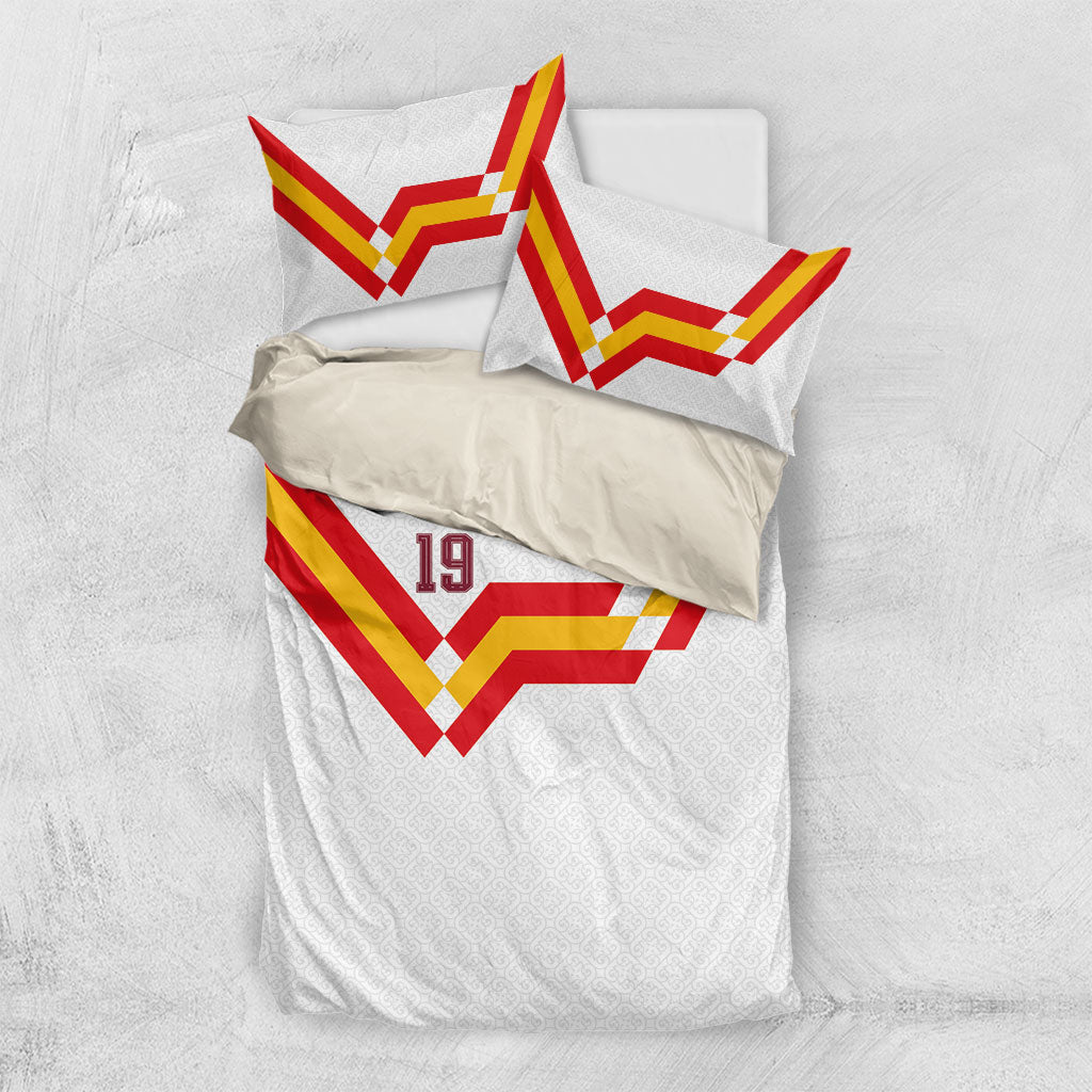 Custom Spain National Football Bedding Set Geometric Flag Stripe Pattern Retro Graphic Concept