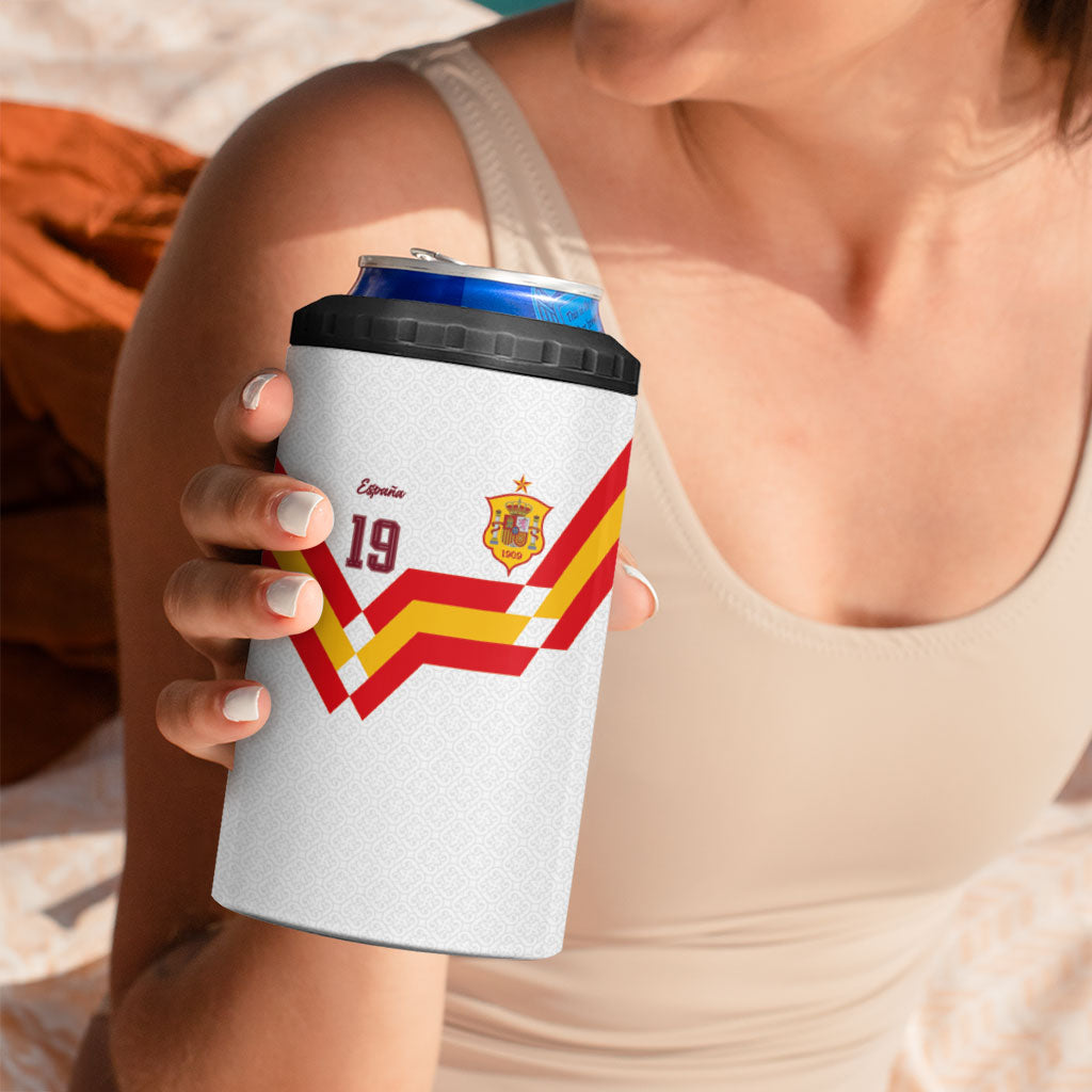 Custom Spain National Football 4 in 1 Can Cooler Tumbler Geometric Flag Stripe Pattern Retro Graphic Concept