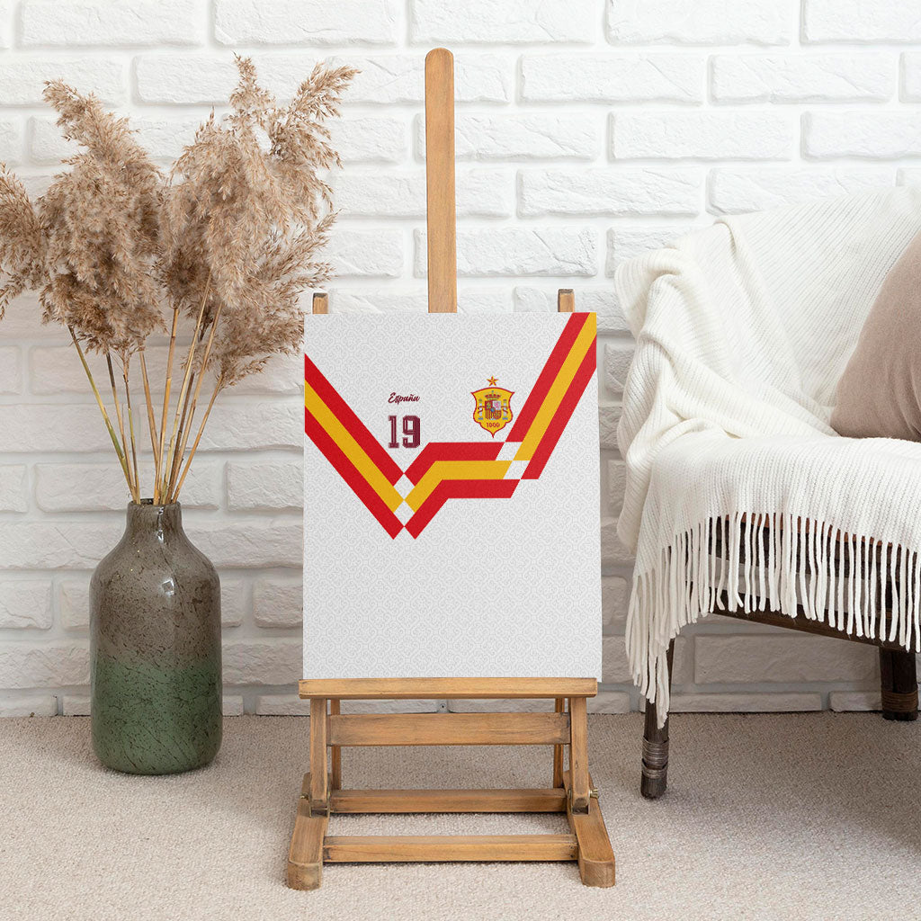 Custom Spain National Football Canvas Wall Art Geometric Flag Stripe Pattern Retro Graphic Concept