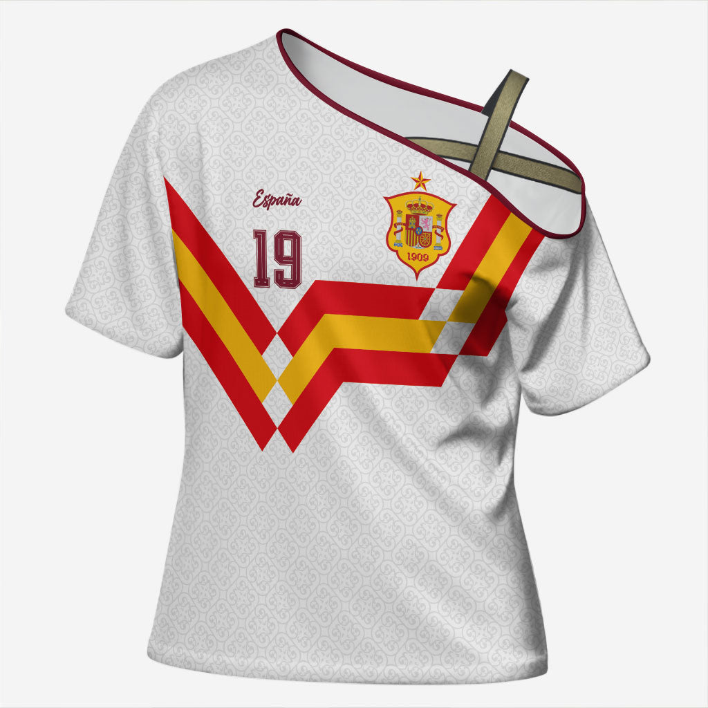 Custom Spain National Football Cross Shoulder Shirt Geometric Flag Stripe Pattern Retro Graphic Concept