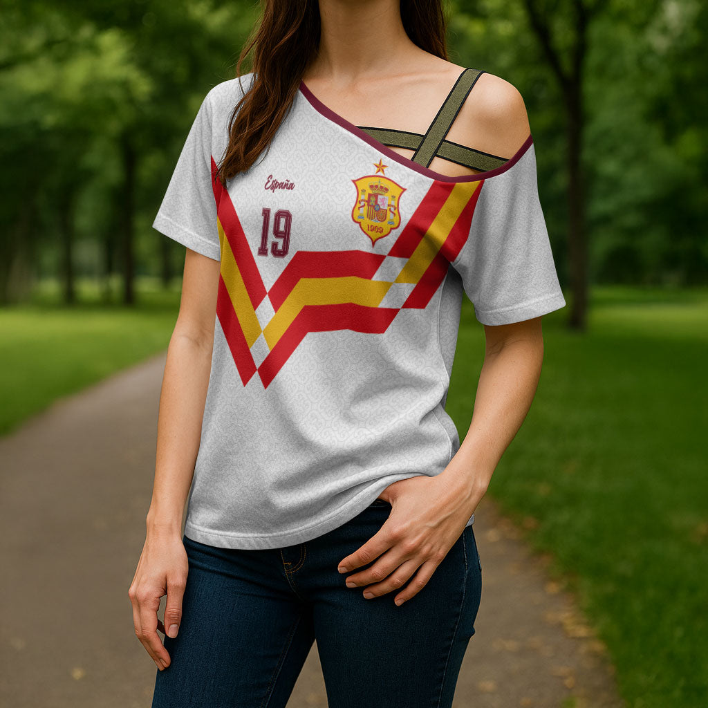 Custom Spain National Football Cross Shoulder Shirt Geometric Flag Stripe Pattern Retro Graphic Concept