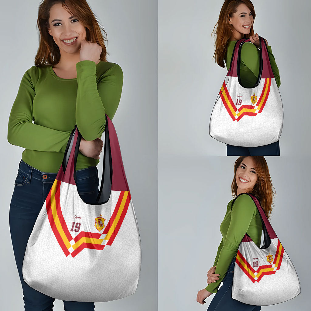 Custom Spain National Football Grocery Bag Geometric Flag Stripe Pattern Retro Graphic Concept