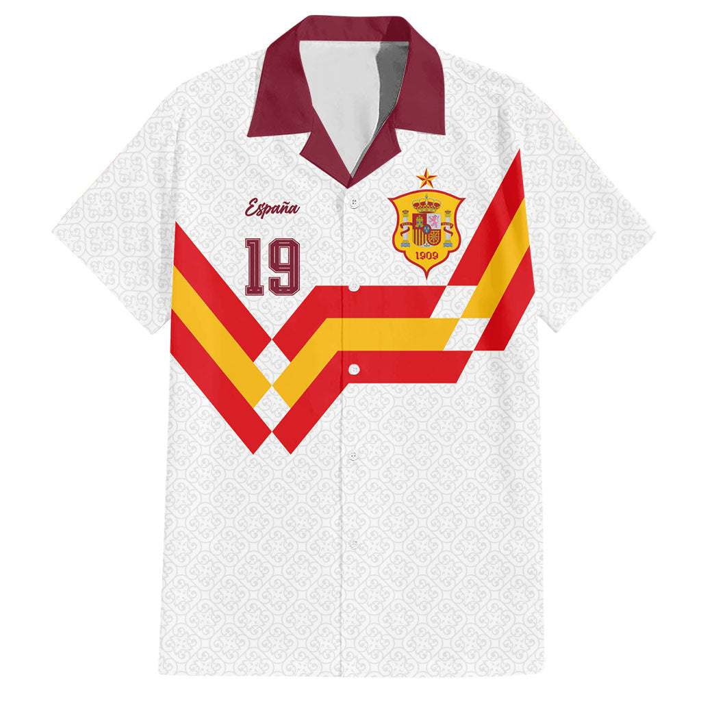 Custom Spain National Football Hawaiian Shirt Geometric Flag Stripe Pattern Retro Graphic Concept