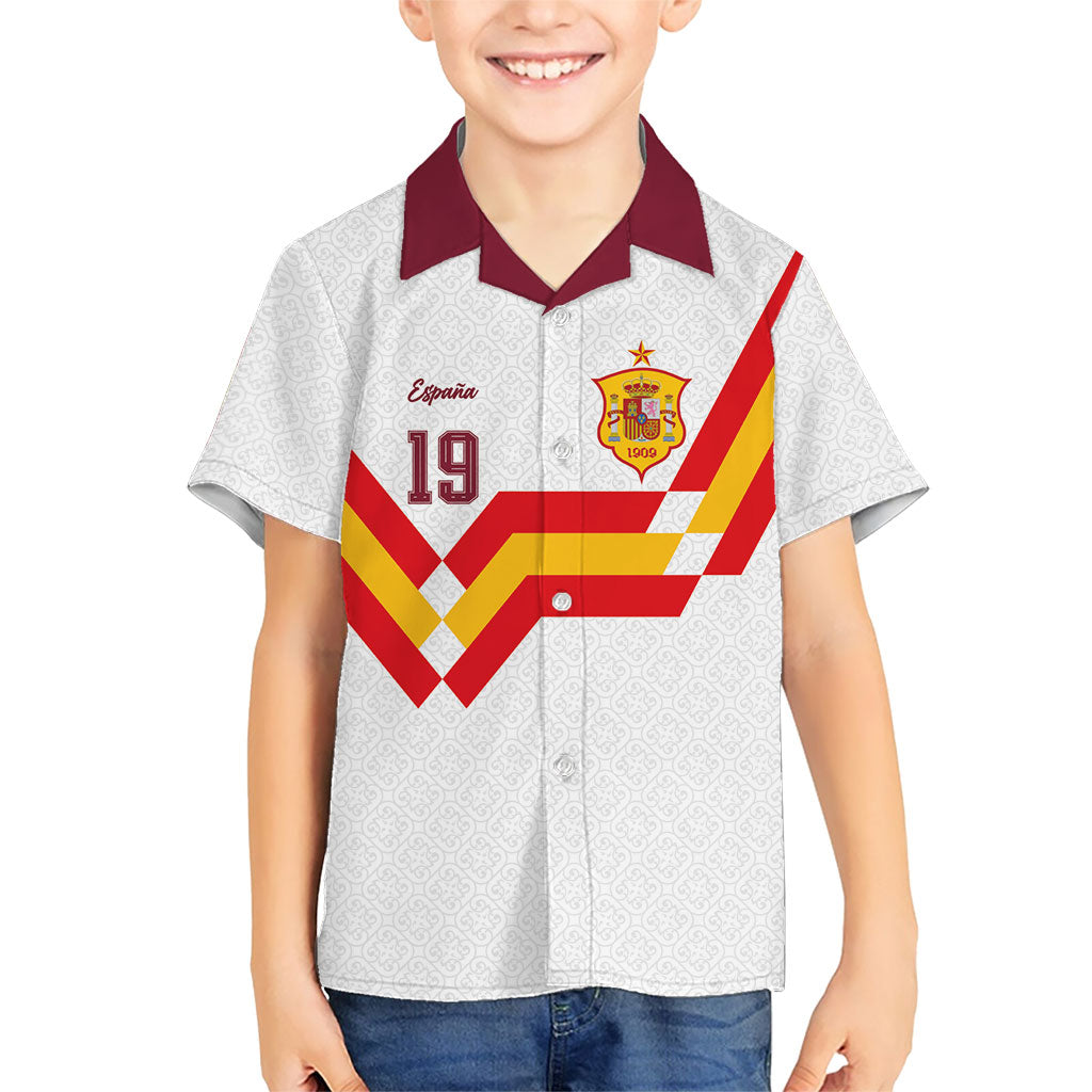 Custom Spain National Football Kid Hawaiian Shirt Geometric Flag Stripe Pattern Retro Graphic Concept
