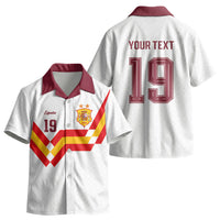 Custom Spain National Football Kid Hawaiian Shirt Geometric Flag Stripe Pattern Retro Graphic Concept LT03