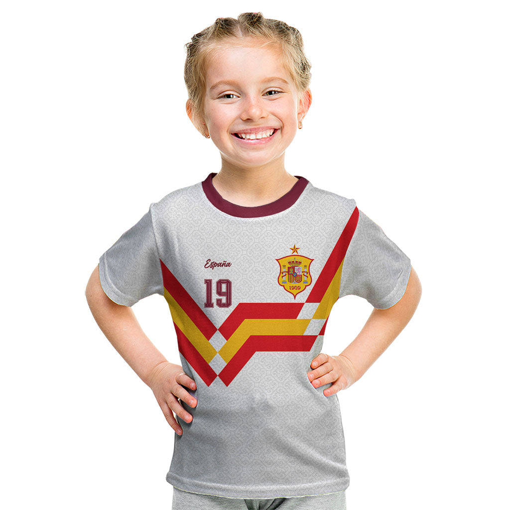 Custom Spain National Football Kid T Shirt Geometric Flag Stripe Pattern Retro Graphic Concept