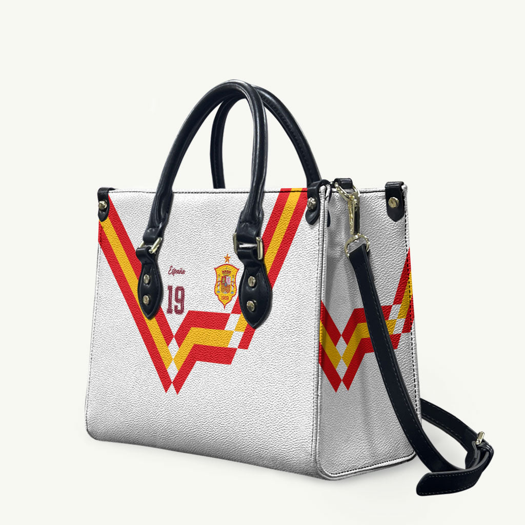 Custom Spain National Football Leather Bag Geometric Flag Stripe Pattern Retro Graphic Concept
