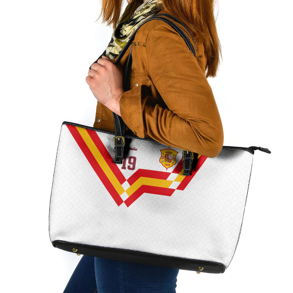 Custom Spain National Football Leather Tote Bag Geometric Flag Stripe Pattern Retro Graphic Concept