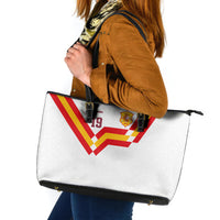 Custom Spain National Football Leather Tote Bag Geometric Flag Stripe Pattern Retro Graphic Concept