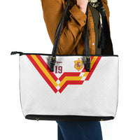 Custom Spain National Football Leather Tote Bag Geometric Flag Stripe Pattern Retro Graphic Concept
