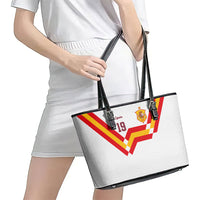 Custom Spain National Football Leather Tote Bag Geometric Flag Stripe Pattern Retro Graphic Concept