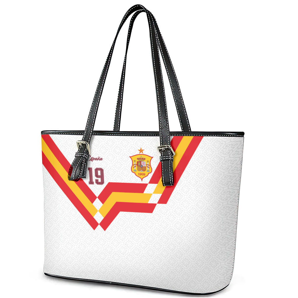 Custom Spain National Football Leather Tote Bag Geometric Flag Stripe Pattern Retro Graphic Concept