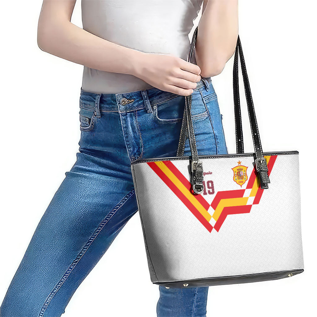 Custom Spain National Football Leather Tote Bag Geometric Flag Stripe Pattern Retro Graphic Concept