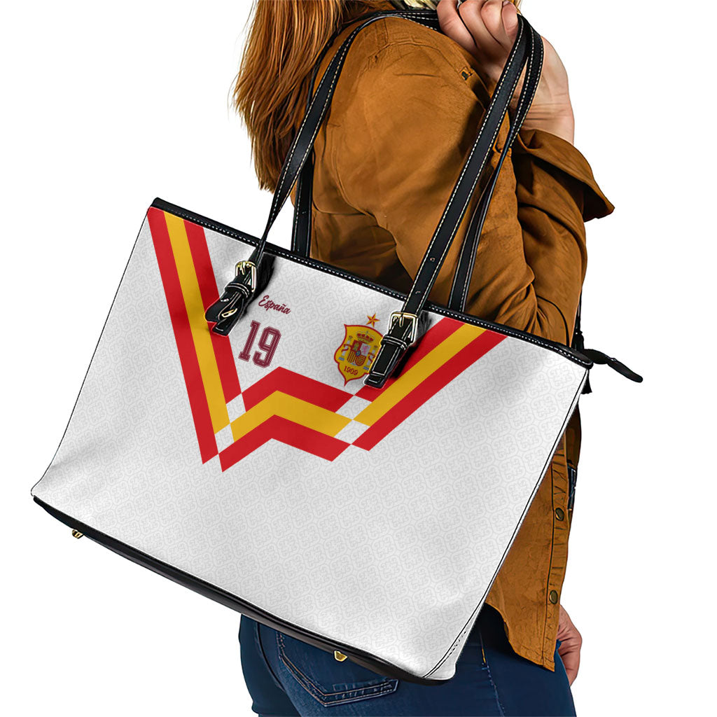Custom Spain National Football Leather Tote Bag Geometric Flag Stripe Pattern Retro Graphic Concept