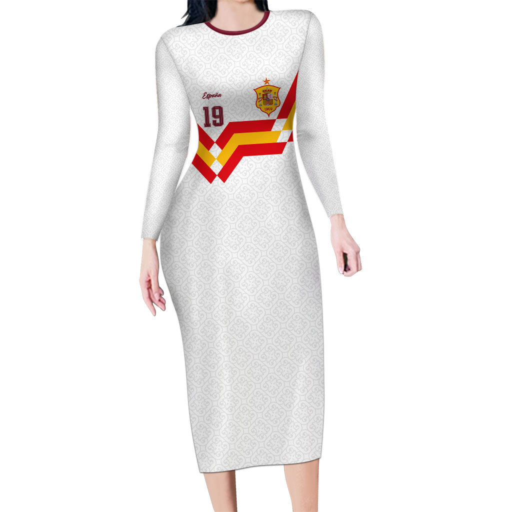 Custom Spain National Football Long Sleeve Bodycon Dress Geometric Flag Stripe Pattern Retro Graphic Concept