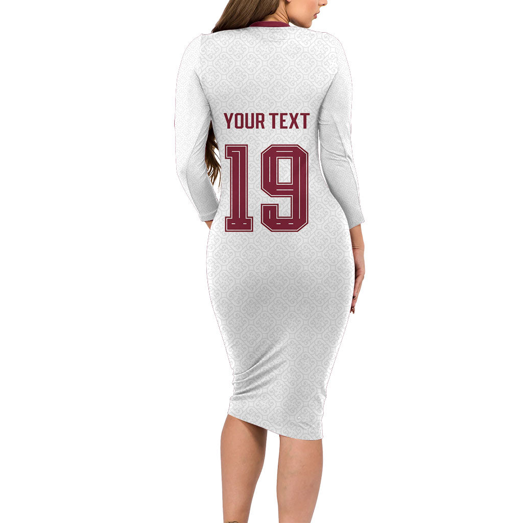 Custom Spain National Football Long Sleeve Bodycon Dress Geometric Flag Stripe Pattern Retro Graphic Concept