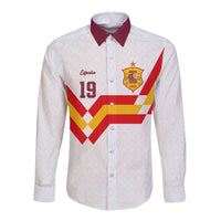 Custom Spain National Football Long Sleeve Button Shirt Geometric Flag Stripe Pattern Retro Graphic Concept