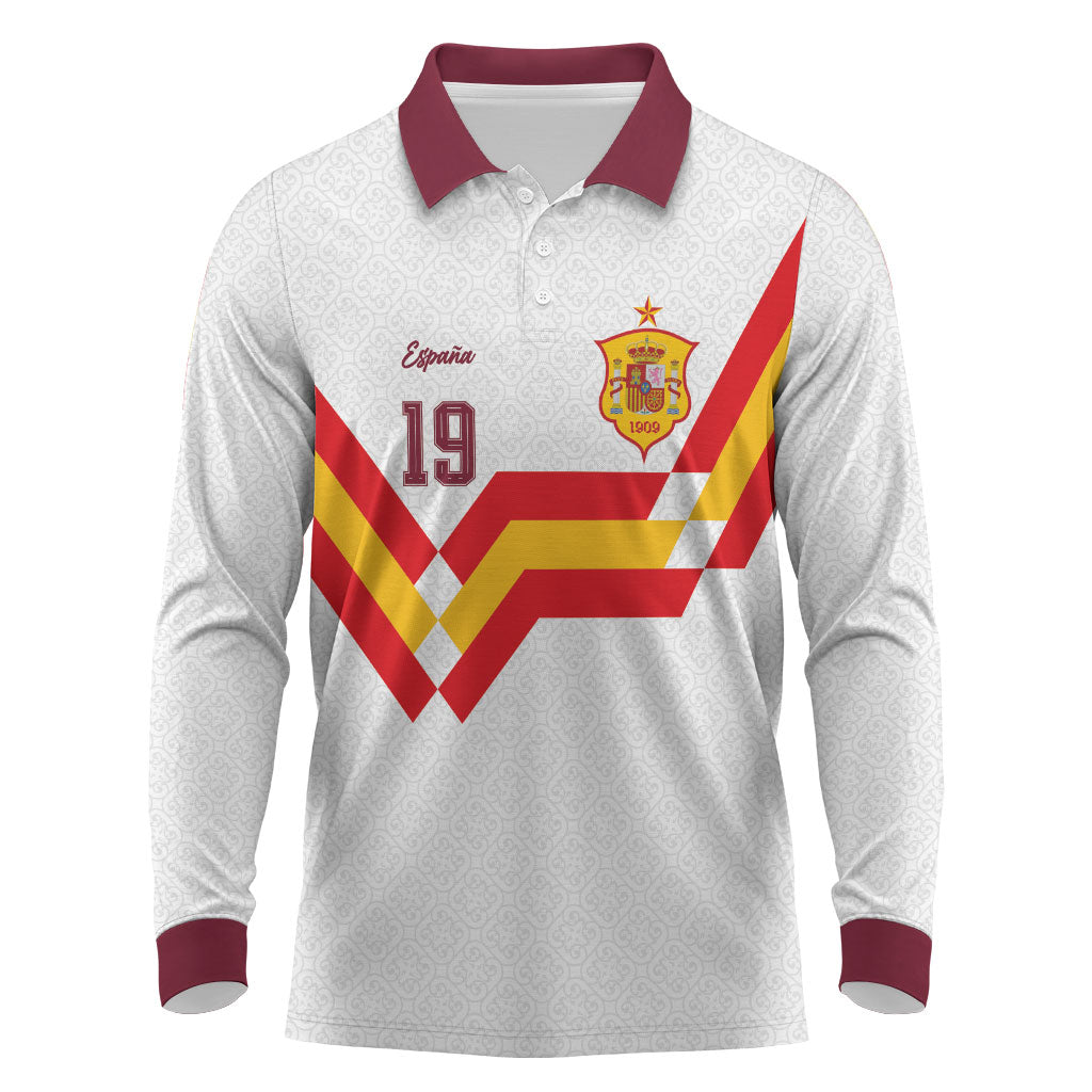 Custom Spain National Football Long Sleeve Polo Shirt Geometric Flag Stripe Pattern Retro Graphic Concept