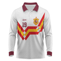 Custom Spain National Football Long Sleeve Polo Shirt Geometric Flag Stripe Pattern Retro Graphic Concept