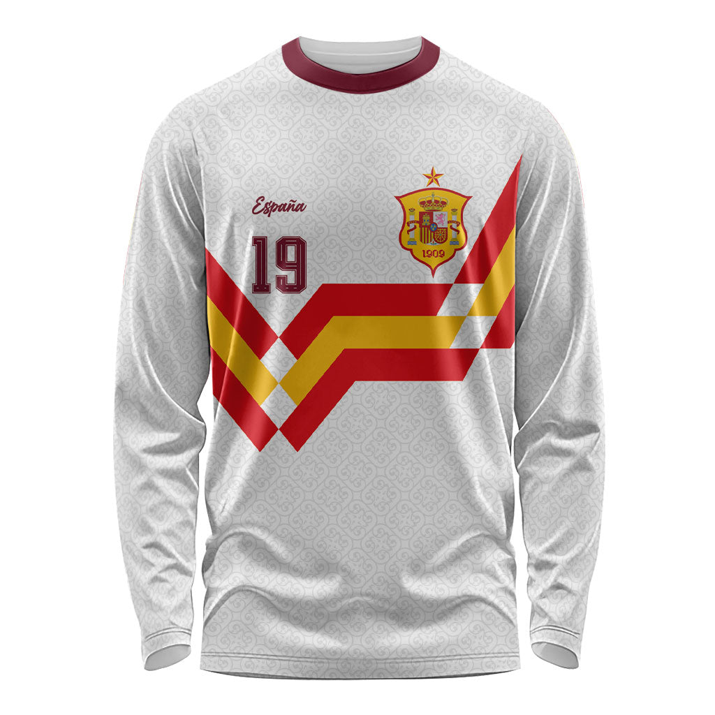 Custom Spain National Football Long Sleeve Shirt Geometric Flag Stripe Pattern Retro Graphic Concept