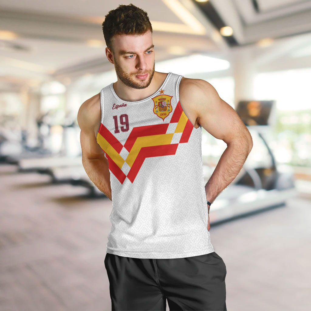 Custom Spain National Football Men Tank Top Geometric Flag Stripe Pattern Retro Graphic Concept