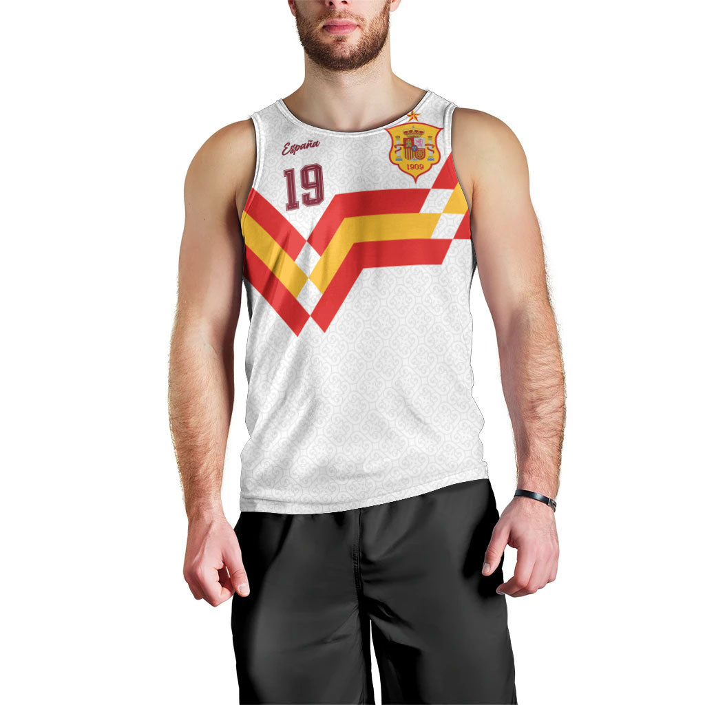 Custom Spain National Football Men Tank Top Geometric Flag Stripe Pattern Retro Graphic Concept
