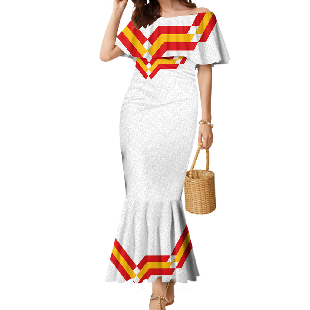 Custom Spain National Football Mermaid Dress Geometric Flag Stripe Pattern Retro Graphic Concept
