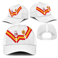 Custom Spain National Football Mesh Trucker Cap Geometric Flag Stripe Pattern Retro Graphic Concept