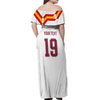 Custom Spain National Football Off Shoulder Maxi Dress Geometric Flag Stripe Pattern Retro Graphic Concept