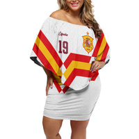 Custom Spain National Football Off Shoulder Short Dress Geometric Flag Stripe Pattern Retro Graphic Concept
