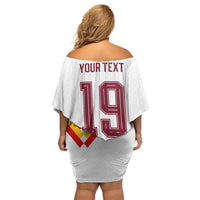 Custom Spain National Football Off Shoulder Short Dress Geometric Flag Stripe Pattern Retro Graphic Concept