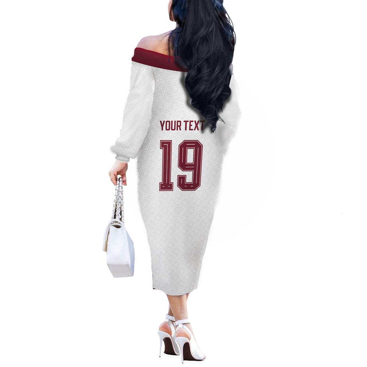 Custom Spain National Football Off The Shoulder Long Sleeve Dress Geometric Flag Stripe Pattern Retro Graphic Concept