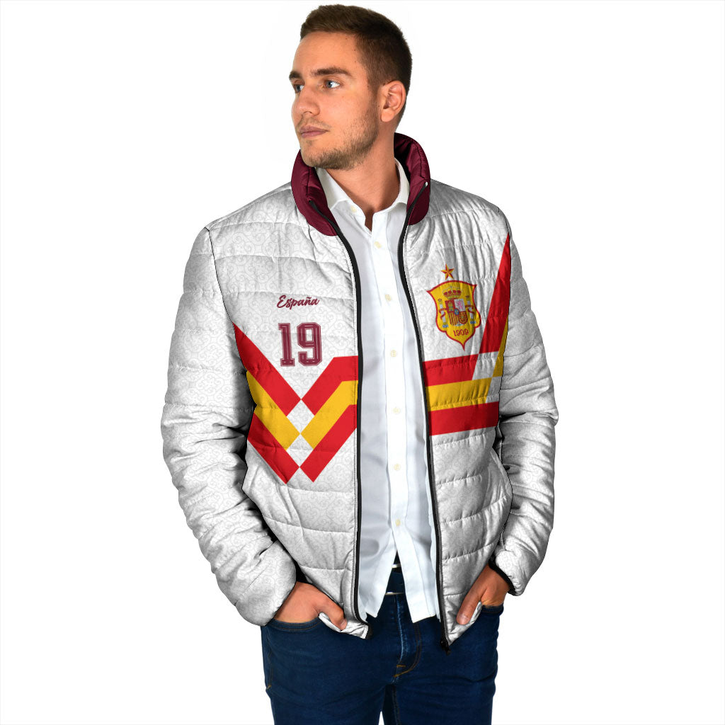 Custom Spain National Football Padded Jacket Geometric Flag Stripe Pattern Retro Graphic Concept