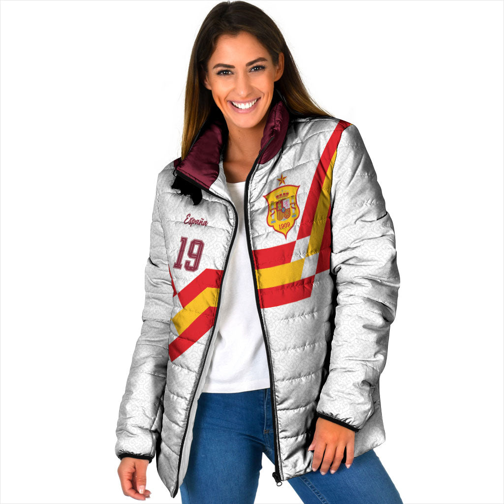 Custom Spain National Football Padded Jacket Geometric Flag Stripe Pattern Retro Graphic Concept