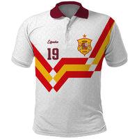 Custom Spain National Football Polo Shirt Geometric Flag Stripe Pattern Retro Graphic Concept