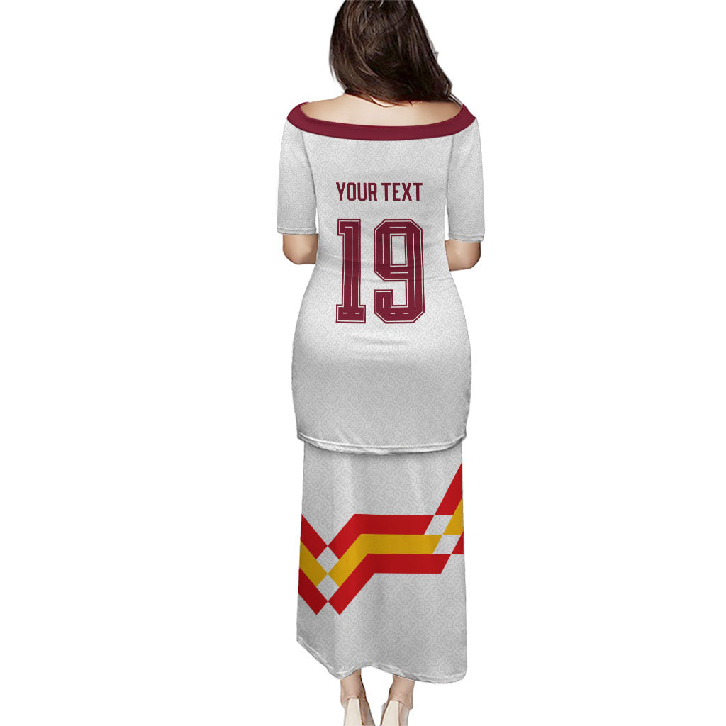 Custom Spain National Football Puletasi Geometric Flag Stripe Pattern Retro Graphic Concept