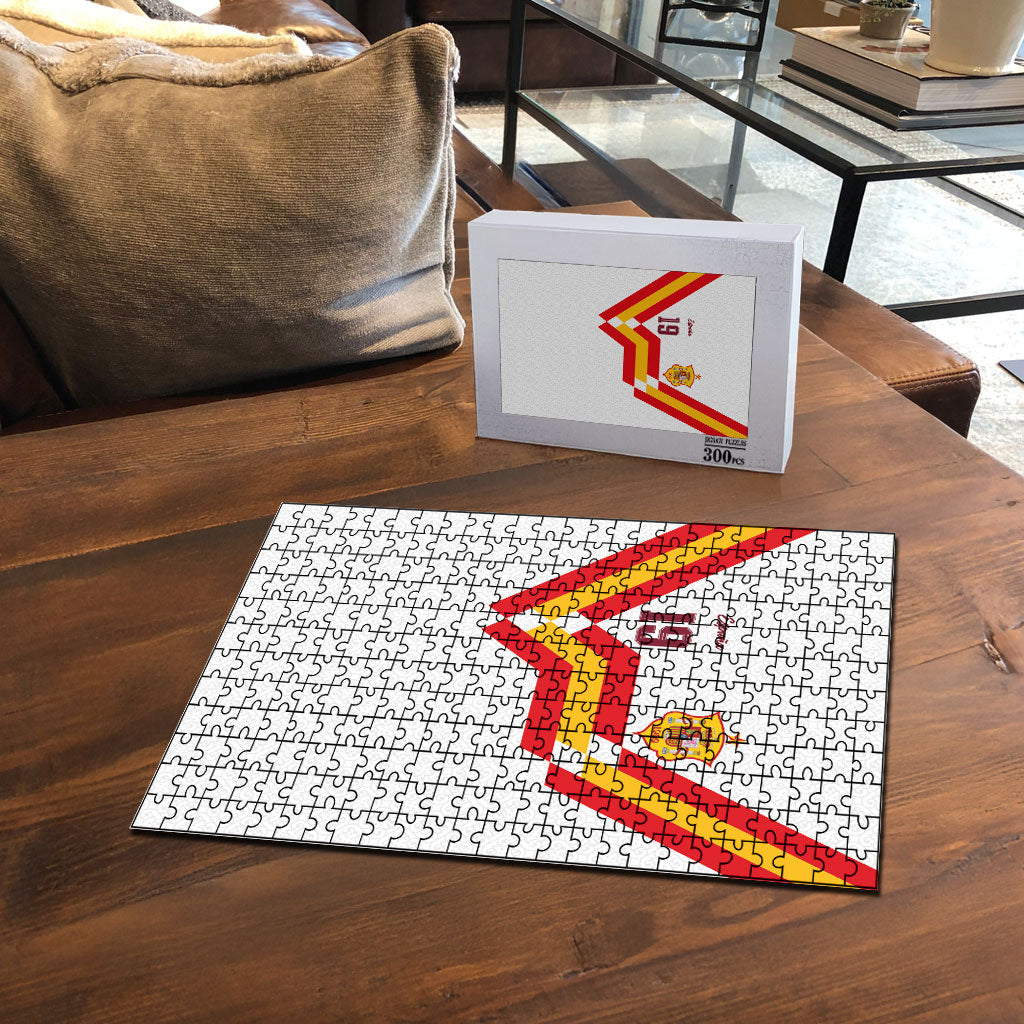 Custom Spain National Football Puzzle Geometric Flag Stripe Pattern Retro Graphic Concept