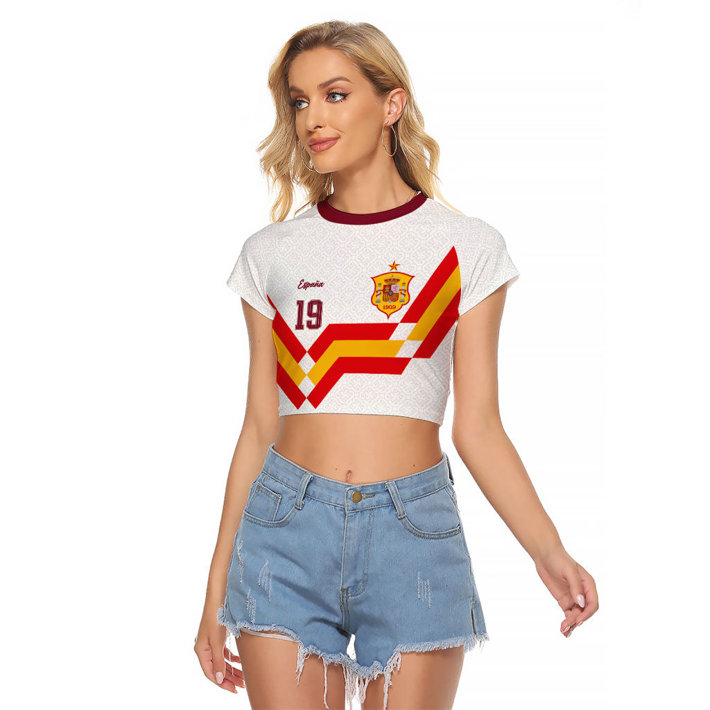 Custom Spain National Football Raglan Cropped T Shirt Geometric Flag Stripe Pattern Retro Graphic Concept