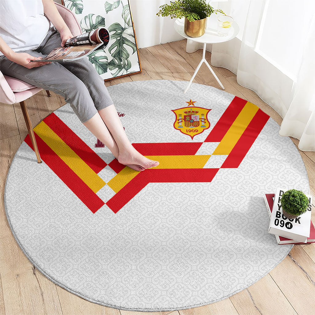 Custom Spain National Football Round Carpet Geometric Flag Stripe Pattern Retro Graphic Concept