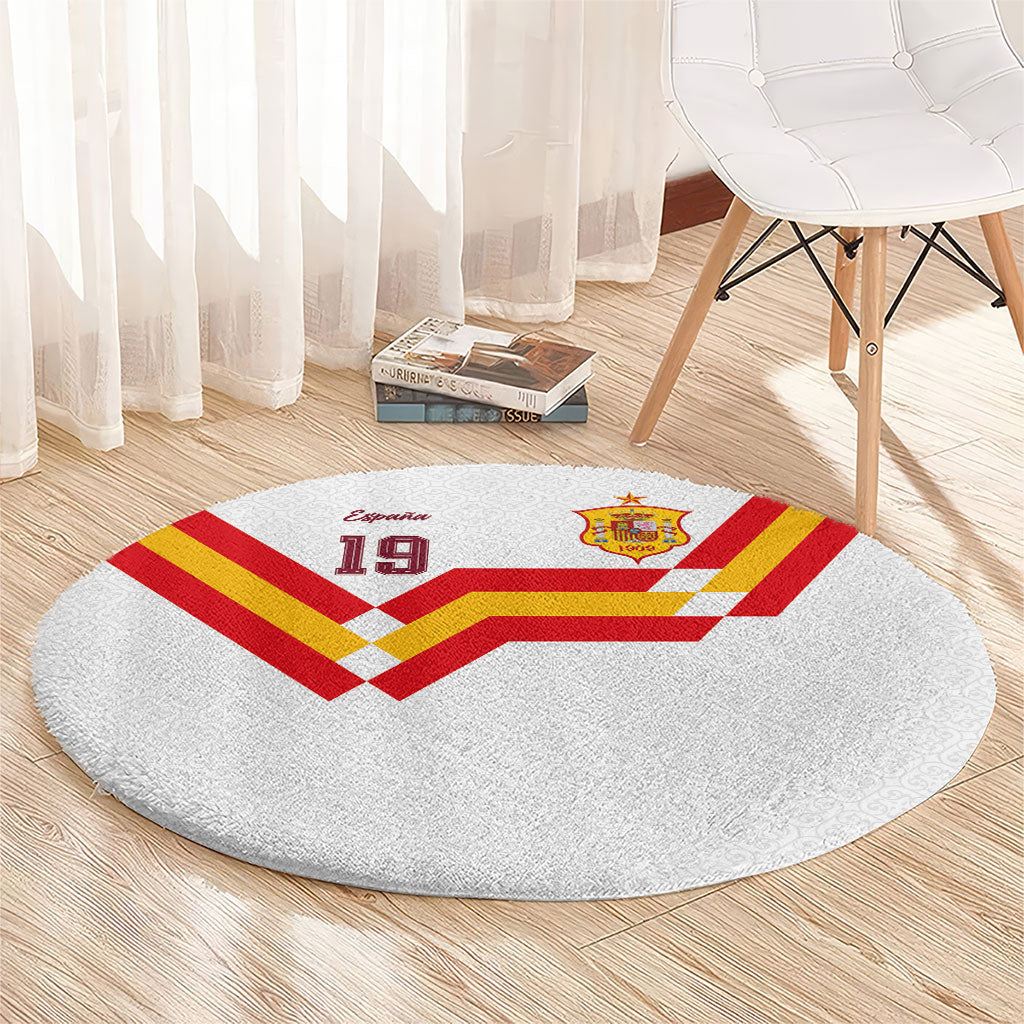 Custom Spain National Football Round Carpet Geometric Flag Stripe Pattern Retro Graphic Concept