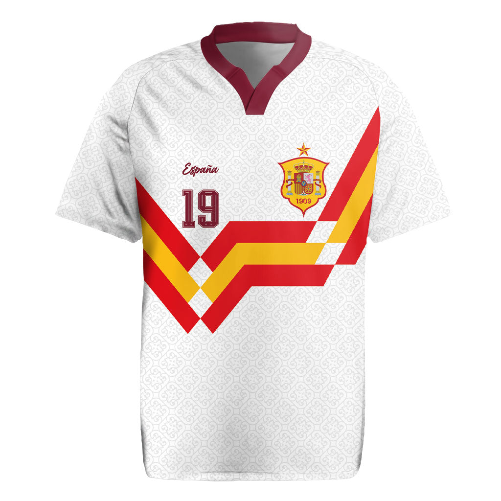Custom Spain National Football Rugby Jersey Geometric Flag Stripe Pattern Retro Graphic Concept