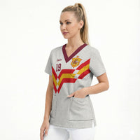 Custom Spain National Football Scrub Top Geometric Flag Stripe Pattern Retro Graphic Concept